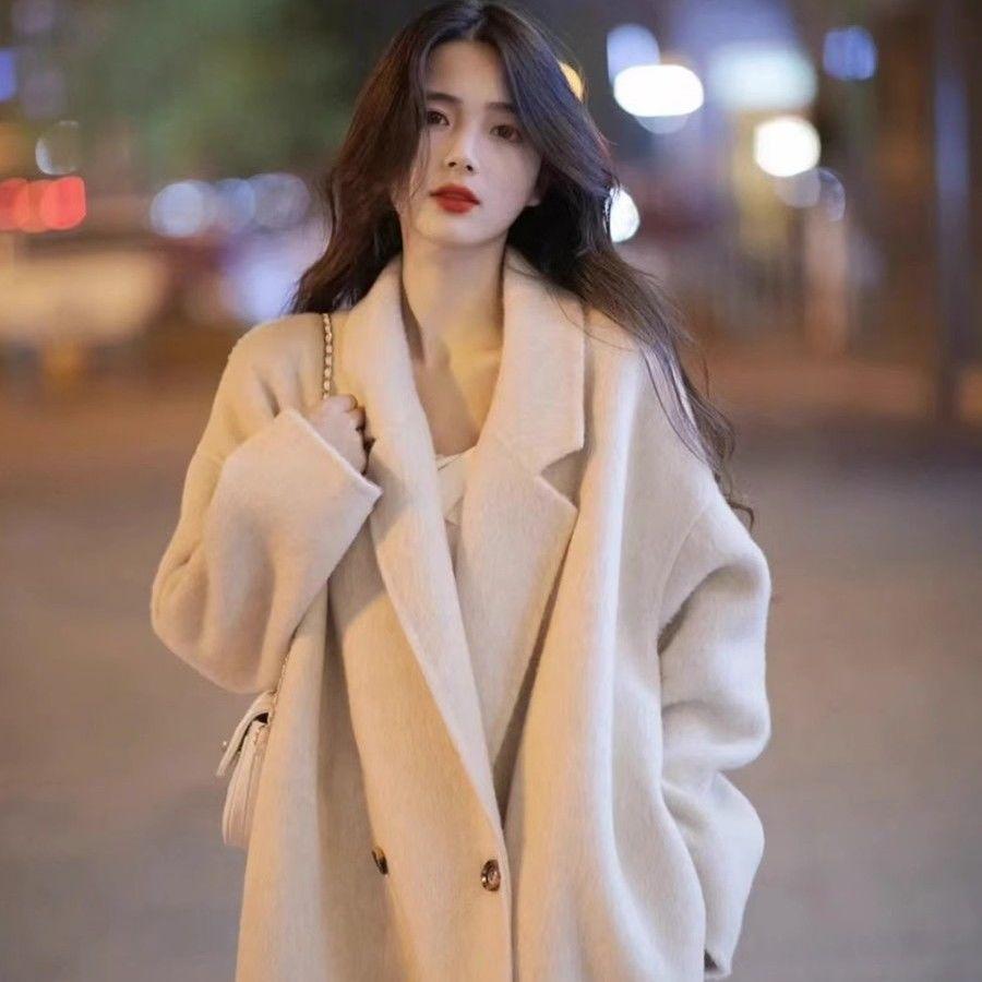 Verdickter Wollmantel Mittel und Lang Wollmantel Damen Herbst und Winter
