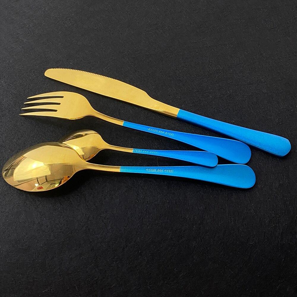 24Pcs Mirror Polished Blue Cutlery Set Stainless Steel Dinnerware Set Knife Fork Coffee Spoon Tableware Set Kitchen Dinner Silverware Set