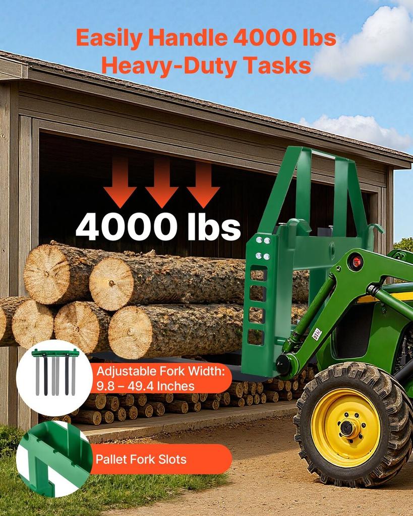 Skid Steer Pallet Forks, 1814 Kg Rated Load Capacity, Pallet Fork Frame Attachment with 1065 Mm Pallet Forks Forklift Blades, 50.8 Mm Hitch Receiver &