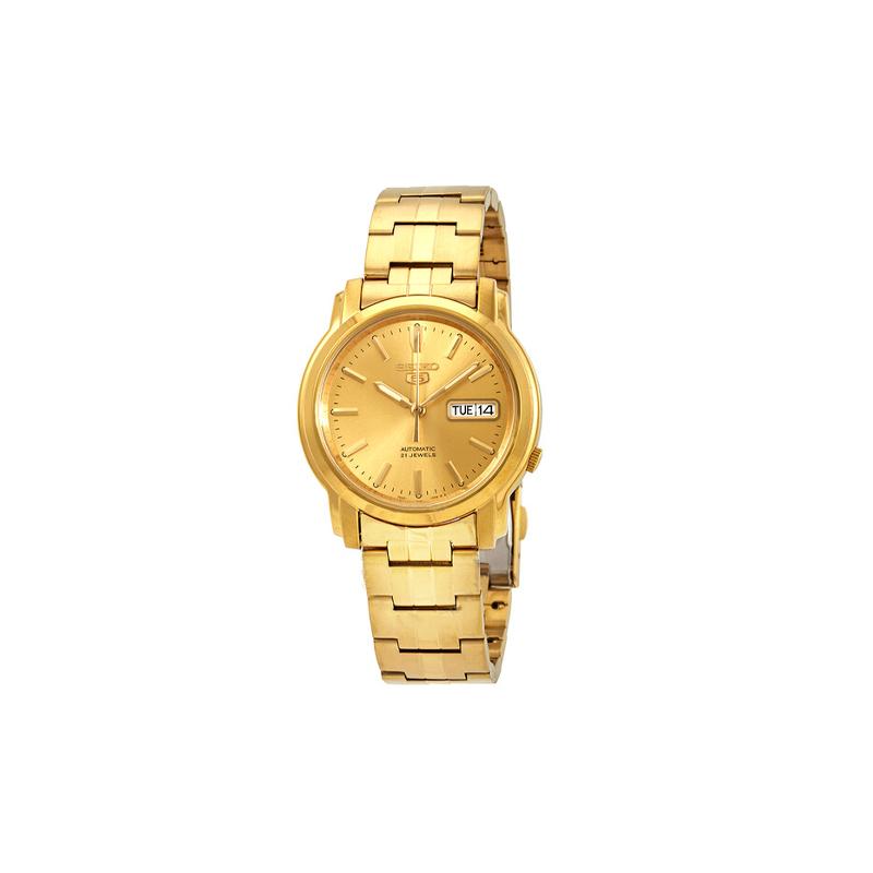 SEIKO 30 meters waterproof Automatic Steel Strap men s watch gold dial SNKK76 синий