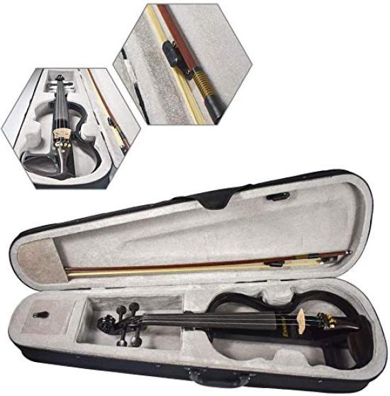 Ennbom Electric Violin Ebony Silent Violin Glossy Beginner Set 4/4 (Sparkly Black)