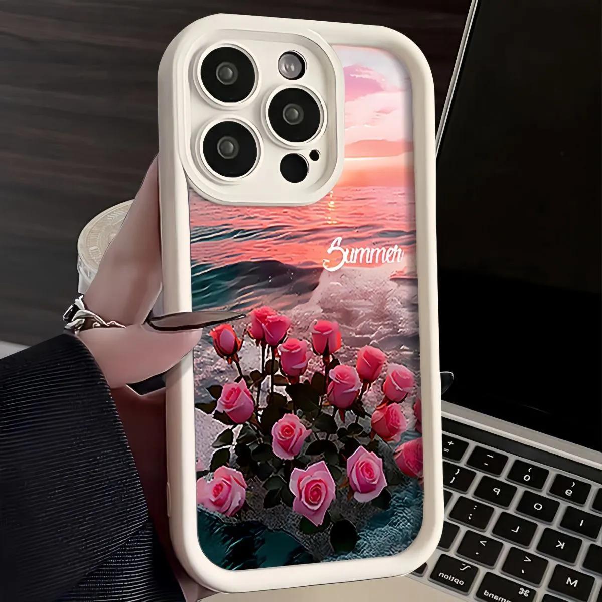 Seaside Rose INS For Samsung Galaxy Case S24 S23 S22 S21 Ultra Plus Fe A55 A54 A53 A52 A35 A25 A15 A14 5G Phone Y2k Cover Samsung S24 Plus