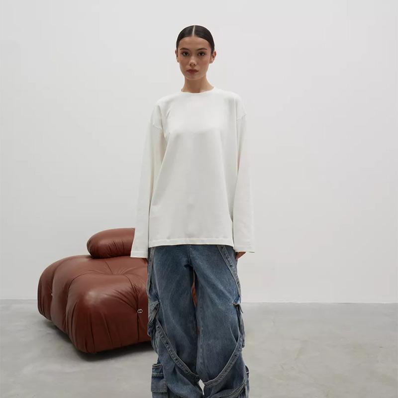 Basic Casual O-neck Cotton T-Shirts Women Autumn Long Sleeves Loose Tops Oversized Soft Versatile Solid Color Pullover