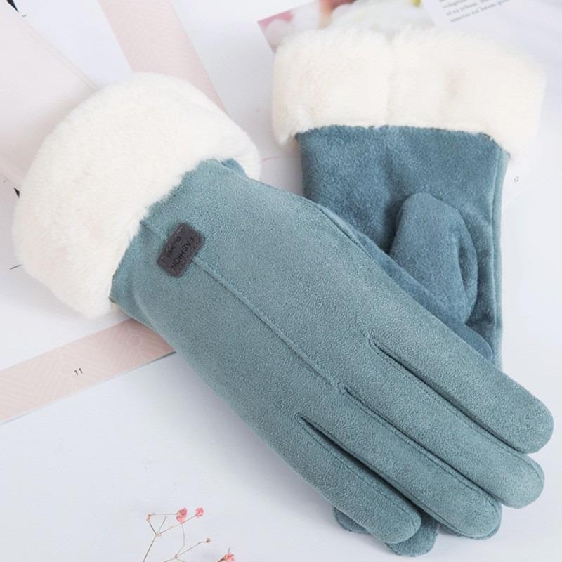 

Suede thermal gloves winter velvet thickened gloves raw autumn and winter outdoor cycling cold one size fits all синій