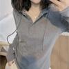 Women's Korean Style Solid Color Hoodie Sweatshirts Versatile Elegant Cotton Top