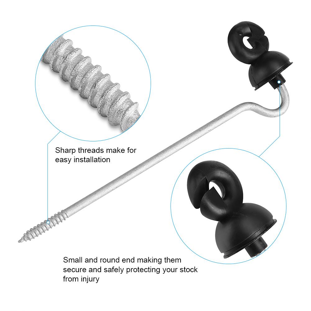 50Pcs Black Field Guardian Wood Post Screw In Fencing Ring Insulator