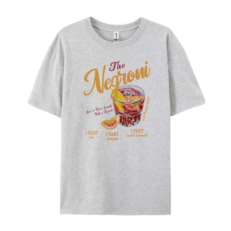 Negroni Womens Retro Tshirt Vintage Aesthetic Cocktail Drinking Lover T Shirt Loose Cotton Graphic Tees Unisex Clothes Gifts