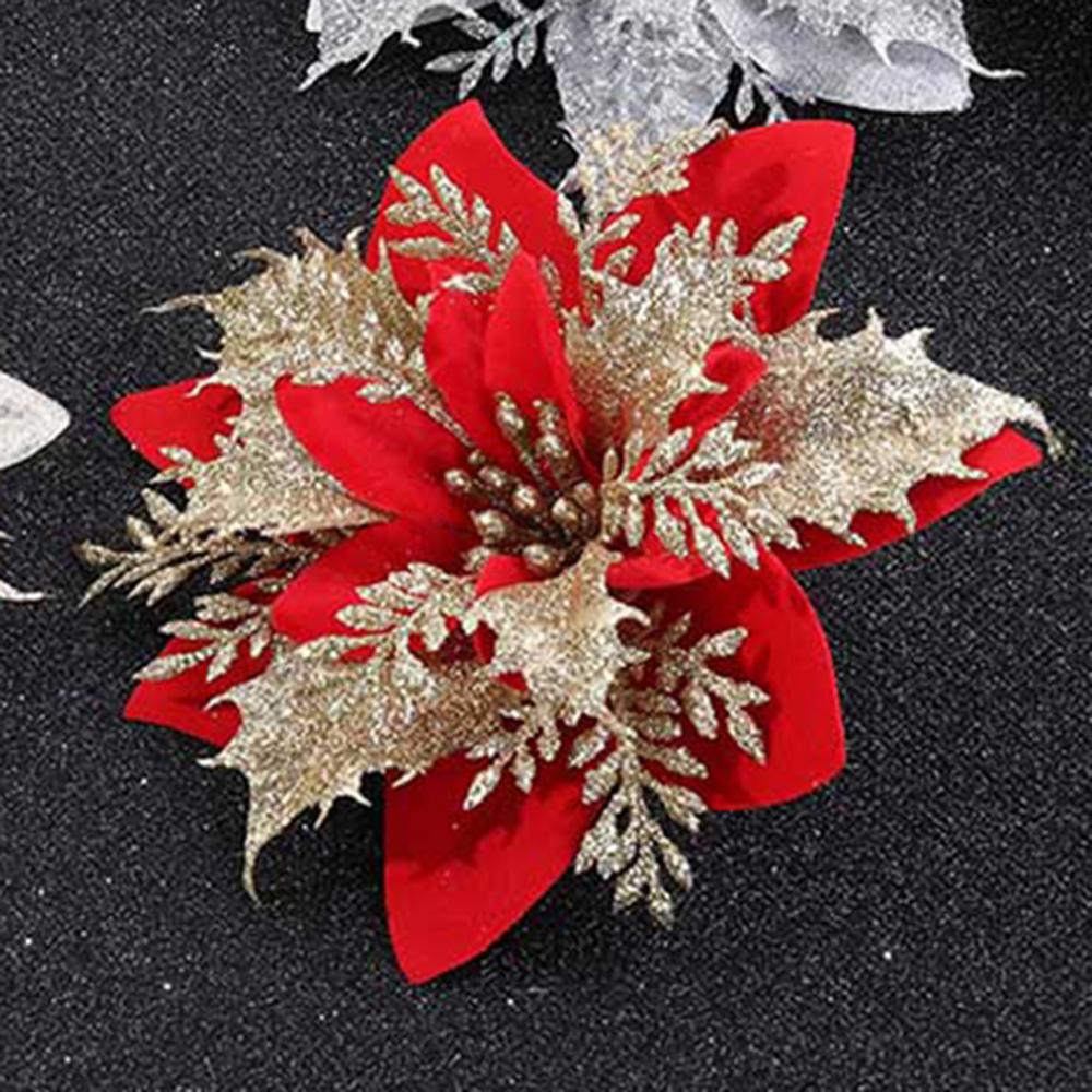 New Year Gift Fake Flowers Artificial Christmas Flowers Glitter Christmas Tree Ornaments