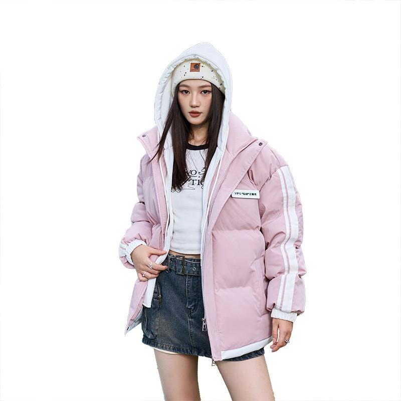 Mens Striped Color Block Outdoor Padded Jacket Warm Hooded Fake Two Piece Coat