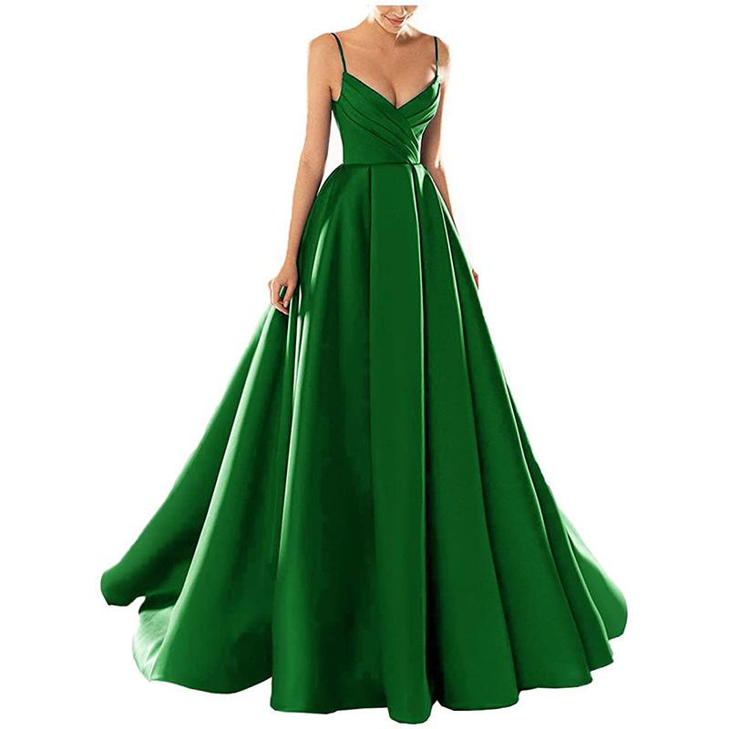 Evening Dress European and American New Satin Temperament Long Suspender Banquet Host Suspender Evening Dress