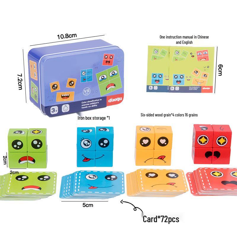 Gesichtsverändernde Würfelblöcke: Holzpuzzle & Logikspiel für Kinder und Eltern