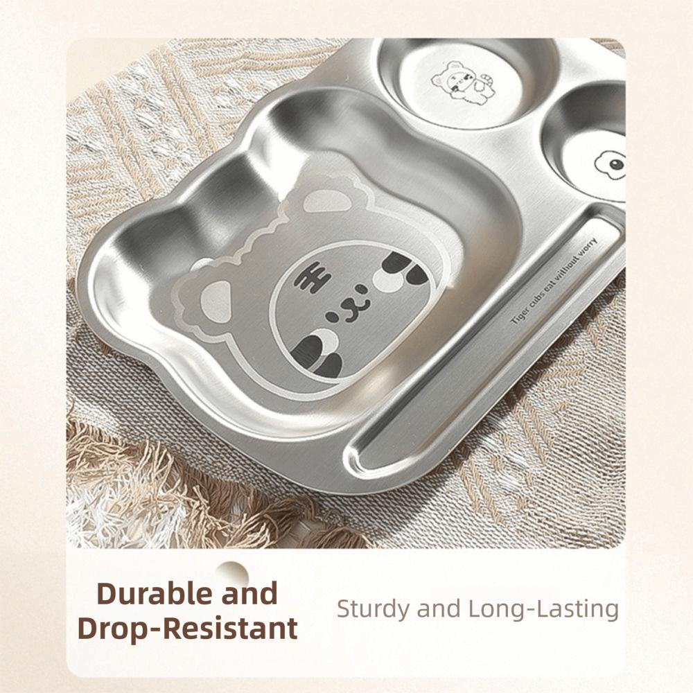 Cartoon Themed Children's Tableware Multi Grids Square Shaped Food Plate Non-Slip 3 Grids Stainless Steel Plate Fruit Salad