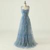 Women's Floral Strappy Evening Gown with Small Train - Perfect for Beach Vacations