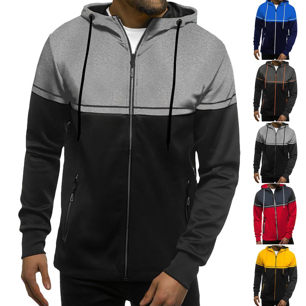 Men Zip Up Jackets Sweatshirt Hooded Winter Coat Sports Outerwear Fall Fashion Clothes
