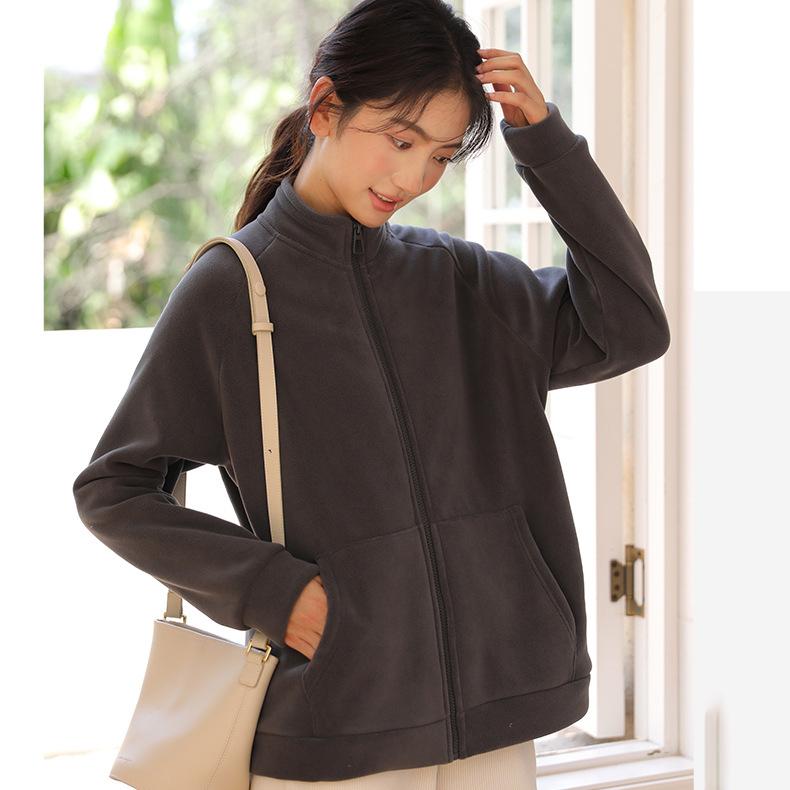 Autumn and Winter Thickened Fleece-lined Clothes Women's Coat Warm Polar Fleece Cardigan Outer Wear Long Sleeve Top Casual Shirt