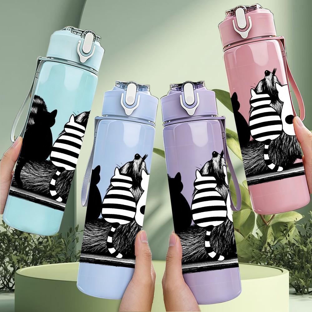 1PC Multi Pattern Cat Collection 750ml Color Plastic Sports Water Bottle Leakproof Flip Straw Lid Suitable for Sports Office Home Use