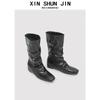 Korean Version Of Retro Square Head Western Autumn And Winter Mid-Tube Boots Women'S Inner Height-Increasing Sleeve Knight Boots Pleated Short Boots