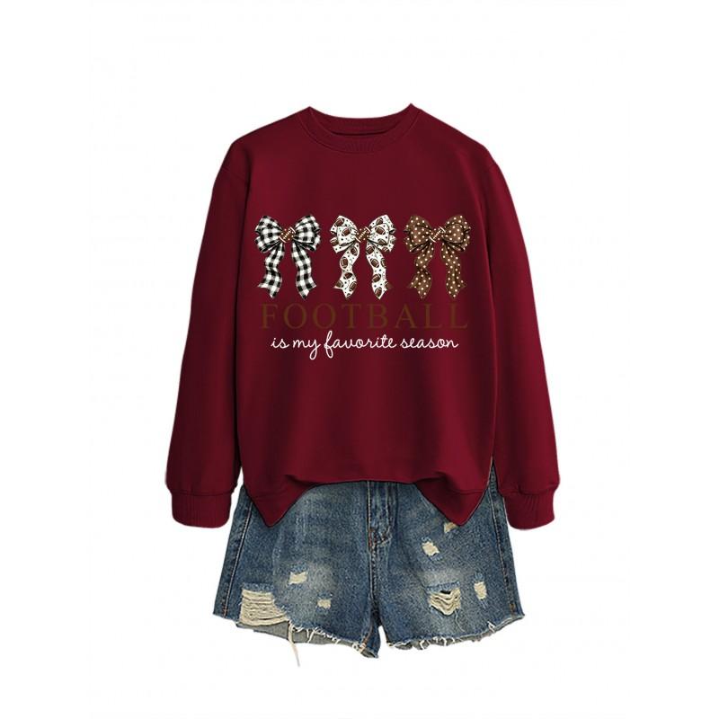Womens Casual Loose Fit Crewneck Sweatshirt Football Print Everyday Wear