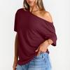 Women's Summer Fashion Strapless T-Shirt Solid Color Short Sleeve Casual Top