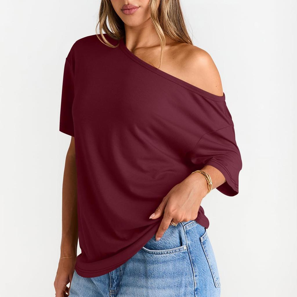 Women's Summer Fashion Strapless T-Shirt Solid Color Short Sleeve Casual Top