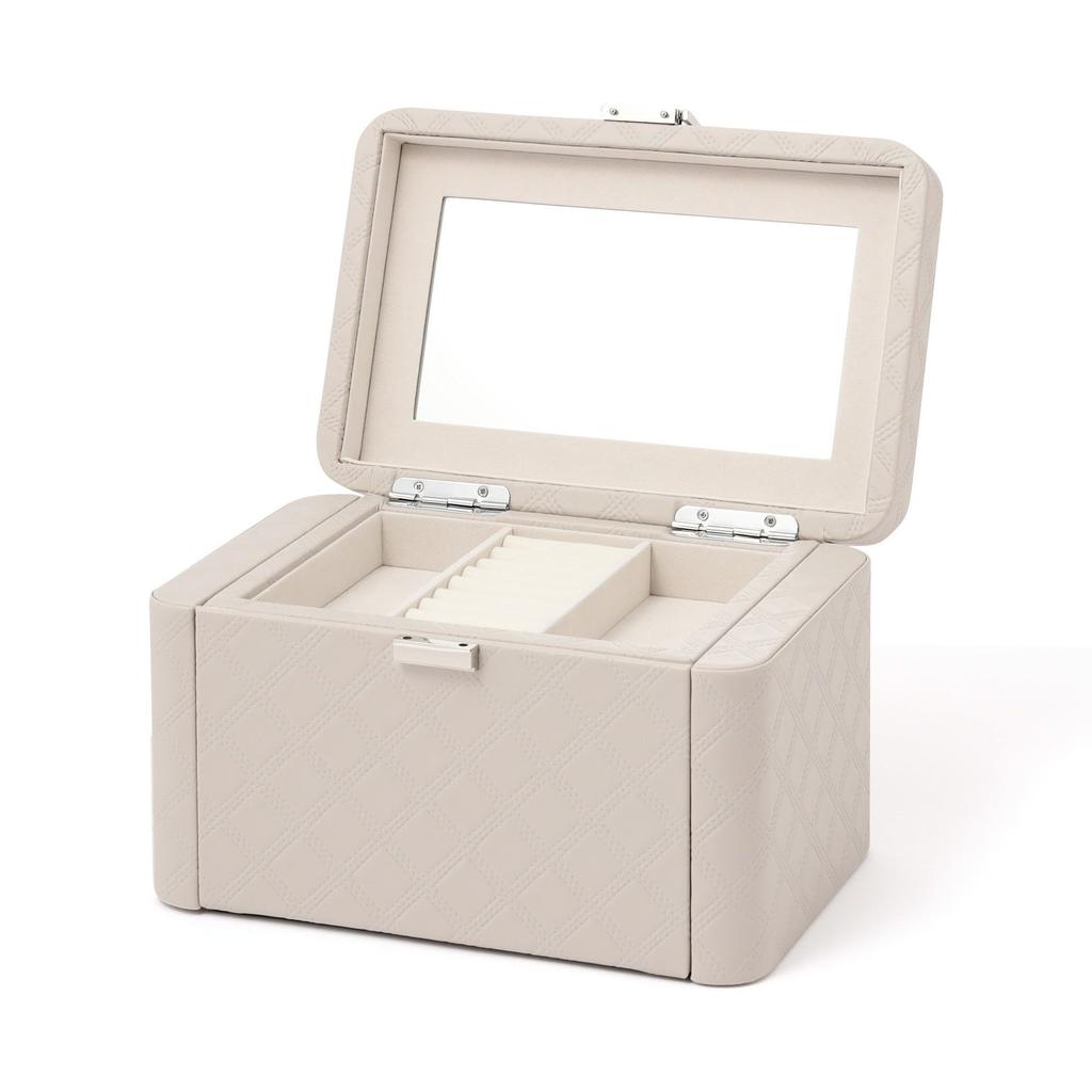 Francfranc Gesteppte Schmuckschatulle, Grau, Doppeltür-Öffnung, mit Spiegel, zur Aufbewahrung von Accessoires