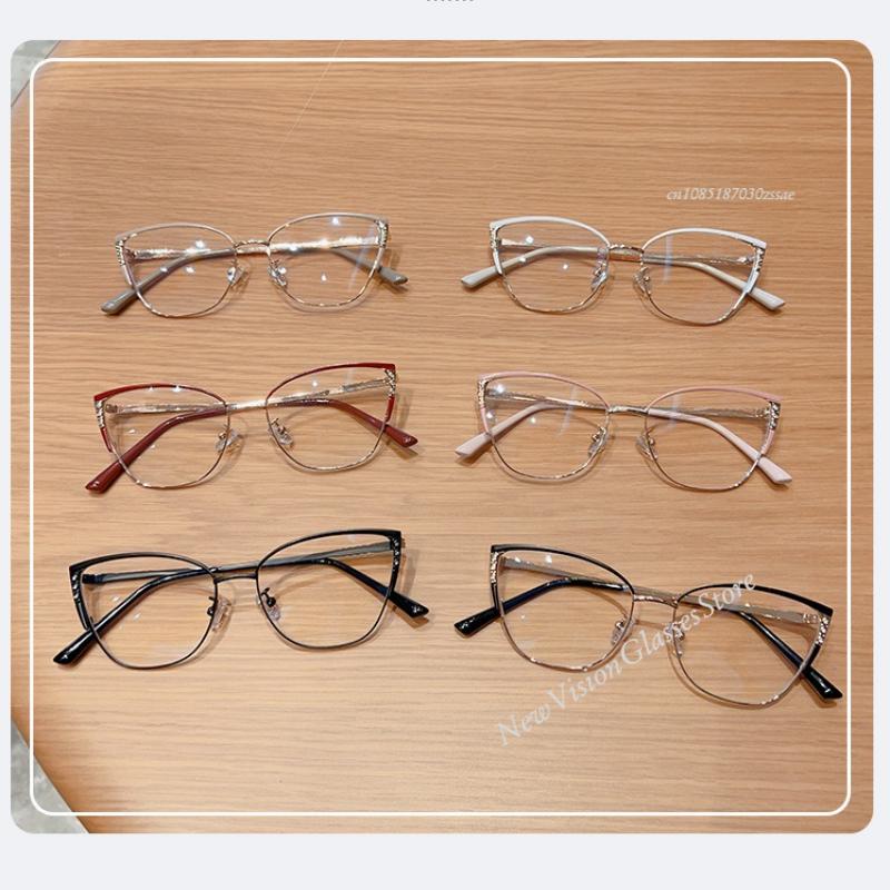 1.67 1.74 -8 to +8 Women Cat Eye Glasses Design Trendy Metal Anti Blue Light Glasses Blue Light Blocking Eyewear Computer Optical Spectacle