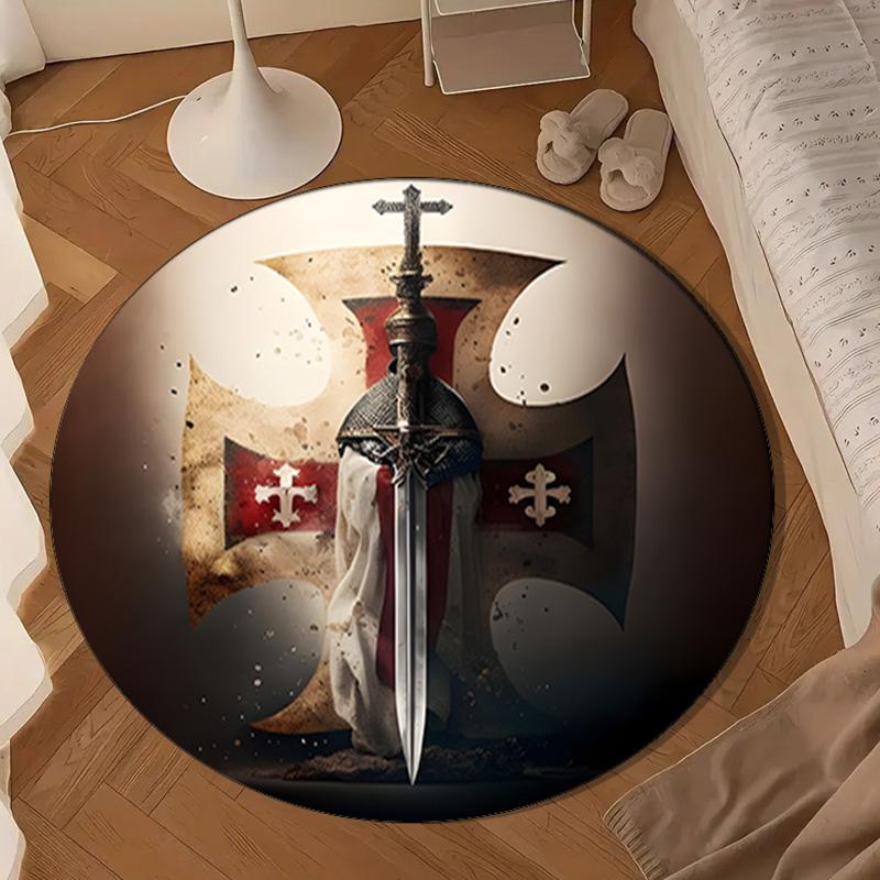 Knightly Crusader Armor Round Rug for Livingroom,Bedroom, Palyroom, Chair Rug, Area rug, Circle Carpet, Large Size Fan Christmas gift
