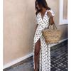 4 Colors Women's Fashion Boho Long Dot Dress Long Dress High Silt Printed Beach Dress Plus Size S-5XL