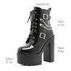 Gdgydh High Heels Boots DJ Stage Performance Chunky Heel Ankle Boots with Chains & Buckles Nightclub Party Shoes for Women