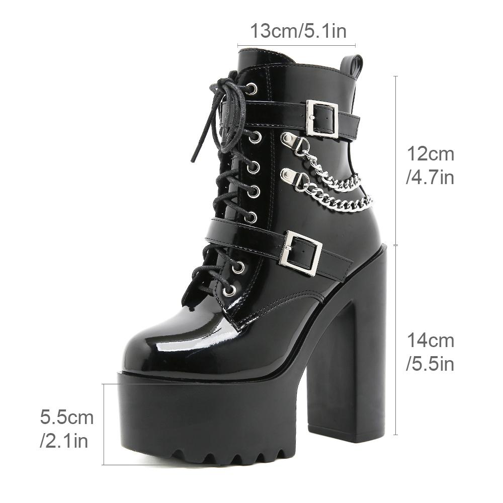 Gdgydh High Heels Boots DJ Stage Performance Chunky Heel Ankle Boots with Chains & Buckles Nightclub Party Shoes for Women
