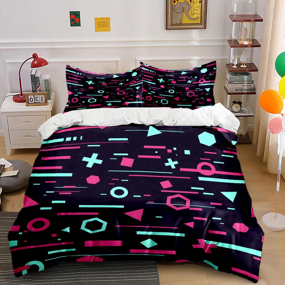 Geometric Neon Pattern Design Bedding Duvet Cover Set (1*Duvet Cover 2*Pillowcases, Without Duvet Insert)