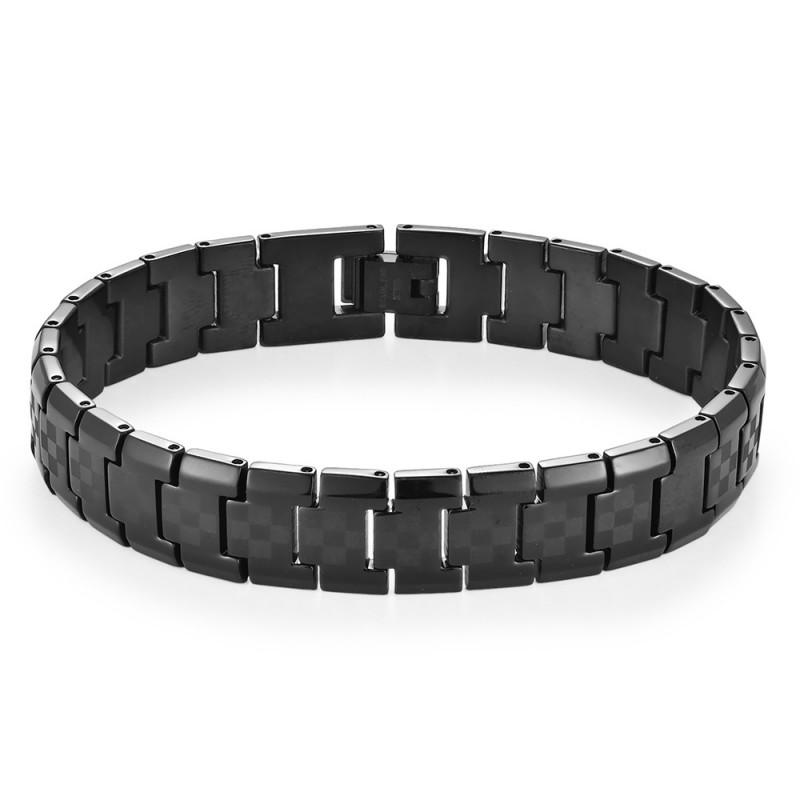 Stainless Steel Mens Geometric Black Bracelet Minimalist Luxury Style Casual Office Wear