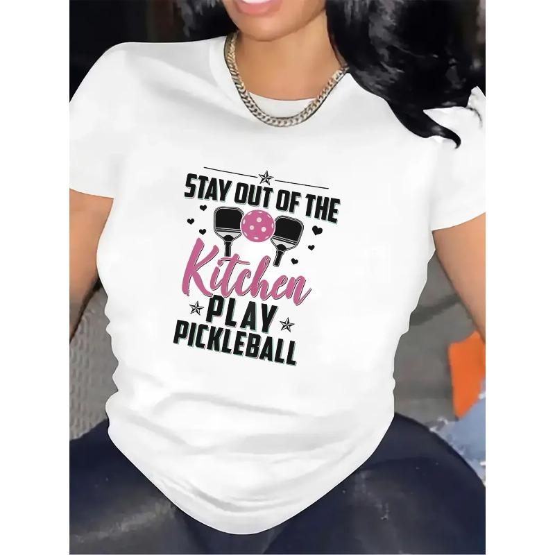 Women Black White Pickleball T-Shirt Polyester Fun Print Durable Lightweight Kitchen Daily Casual Sports Enthusiast Short Sleeve Top