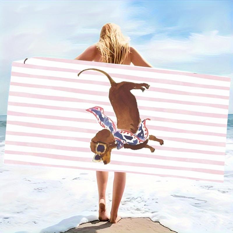 Nautical Red Stripe Fish Beach Towel - Super Absorbent Quick Dry Microfiber, Vintage Marine Pattern Blanket for Picnic & Outdoor