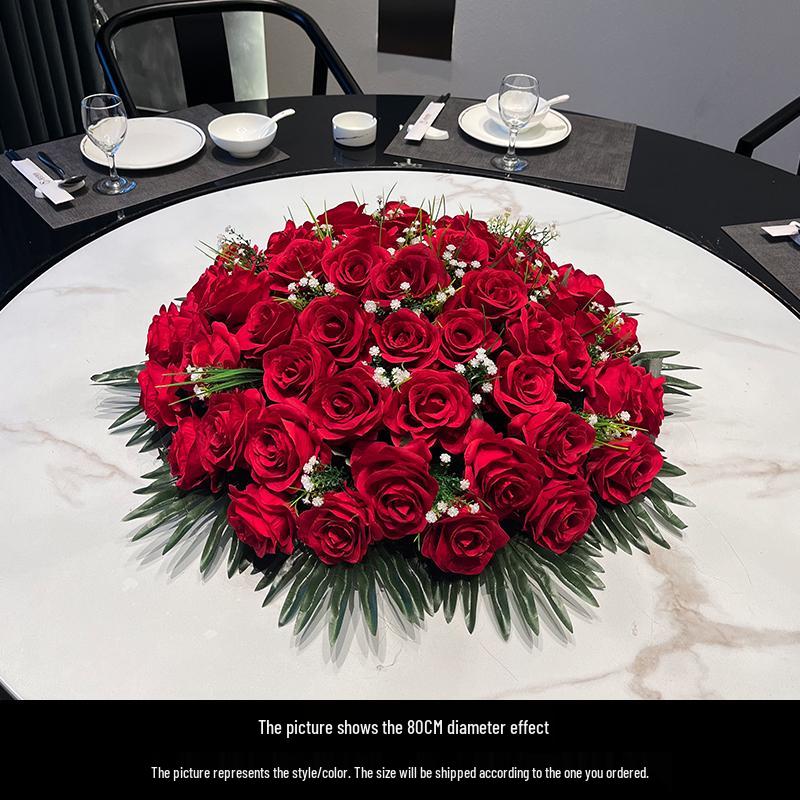 Large Round Hotel Dining Table Centerpiece: Artificial Flower Bouquet Arrangement with Turntable for Private Rooms