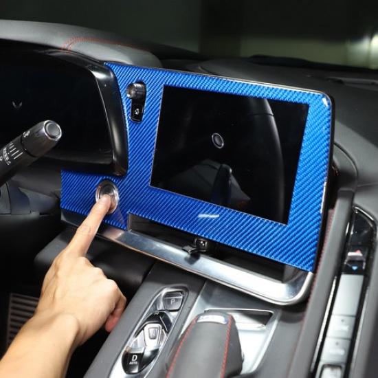 Blue Carbon Fiber Navigation Screen Panel Sticker Trim For Corvette C8 -25