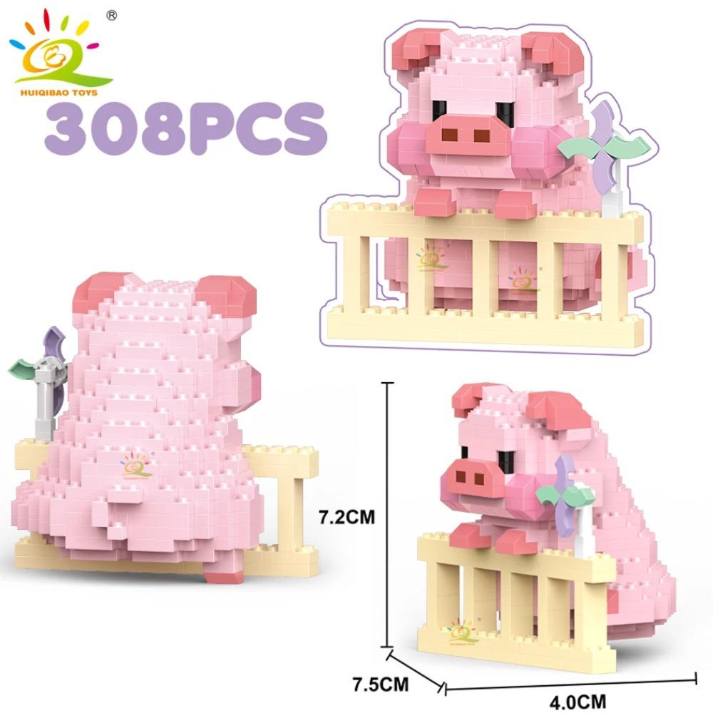 HUIQIBAO Mini Süßes Schwein Mikro Bausteine 3D Diamant Modell Tiere Steine DIY Stadt Bau Spielzeug für Kinder Kinder Geschenk