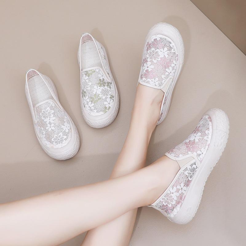 Thick-soled Old Beijing Women's Summer Cloth Shoes Breathable Lace Mesh Single Shoes Fashionable Casual Versatile One-pedal Student Shoes