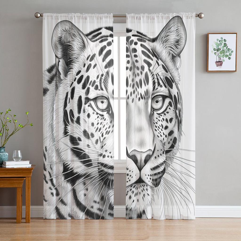 Wild Animal Tiger Walking In The Snow Sheer Curtains for Living Room Decoration Window Curtains Kitchen Tulle Voile Curtains