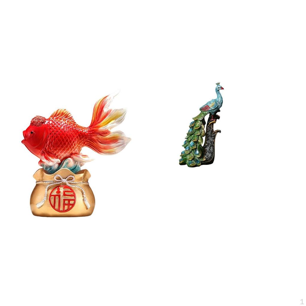 Chinese Feng Shui Koi And Peacock Animal Statue Sculpture Desktop Decoration for Entryway Office