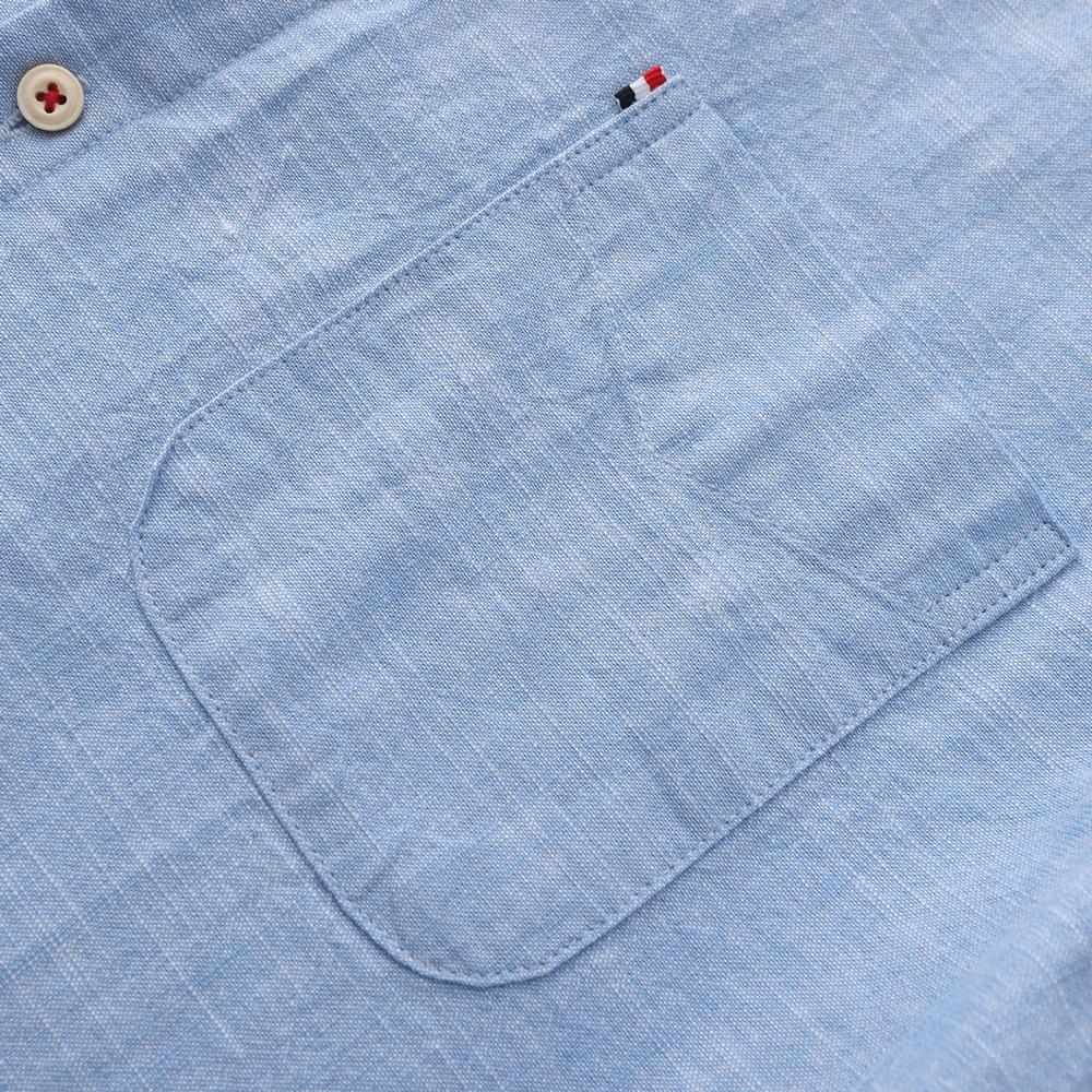 Cămașă Casual cu Mânecă Lungă Slim Fit pentru Bărbați - Amestec Respirabil și Moale de Bumbac și In pentru Primăvară/Vară, Guler cu Nasturi și Buzunar la Piept Stâng