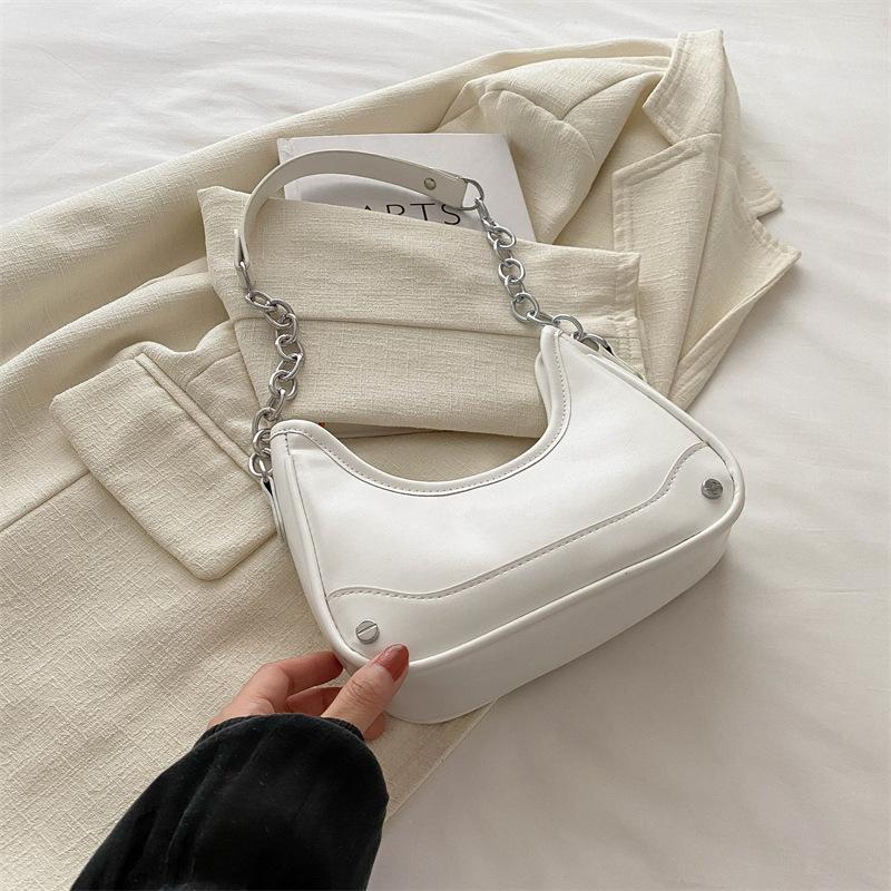 Solid Color Temperament Women's Bag In Summer New High Value Underarm Casual One Shoulder Side Cross Hand Crescent Bag