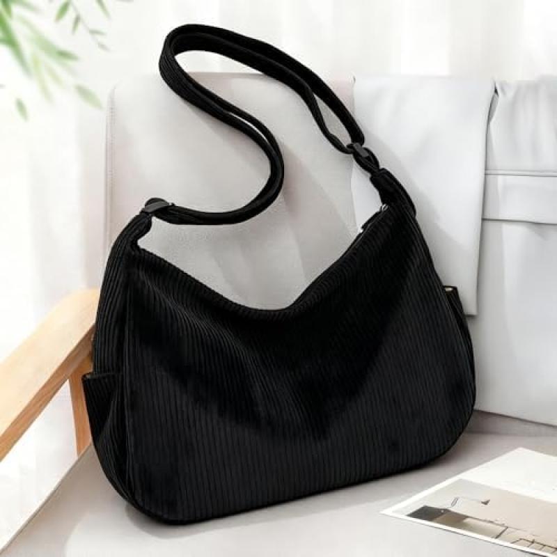 YMIFEEY Borsa a Tote in Velluto a Coste da Donna Grande Shopper con Cerniera, Borsa a Mano da Spalla per Uso Quotidiano Scuola Lavoro Shopping Viaggio