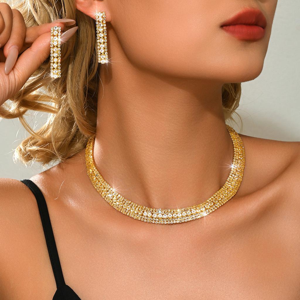 Europe and America cross-border zircon water drop choker light luxury premium necklace earrings set dress temperament accessorie