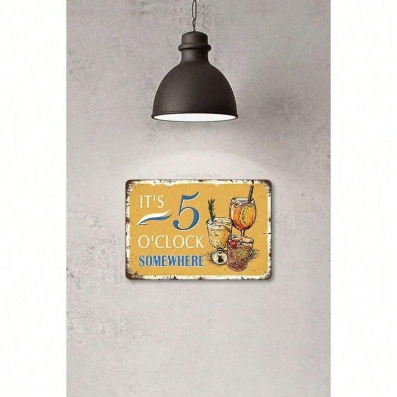 Letrero de Arte de Pared de Metal 8x12 cm Vintage 5 Horas Cartel de Estaño para Bar