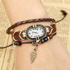 Women Genuine Leather Vintage Quartz Watch Multi Layer Handmade Bracelet Wristwatches Adjustable Length Couple Watch  Bangle