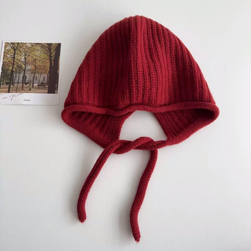 Pure Wool Balacrafa Hat  Women's Red Christmas Knitted Ear Protecting Hat  Face Enhancing Small Warm Hat