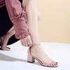 Fashion With Strap Sandals for Women Footwear Pumps Block Heel Open Toe Ladies Shoes Summer 2024 Medium Heels One Word Casual Shoe H Vip