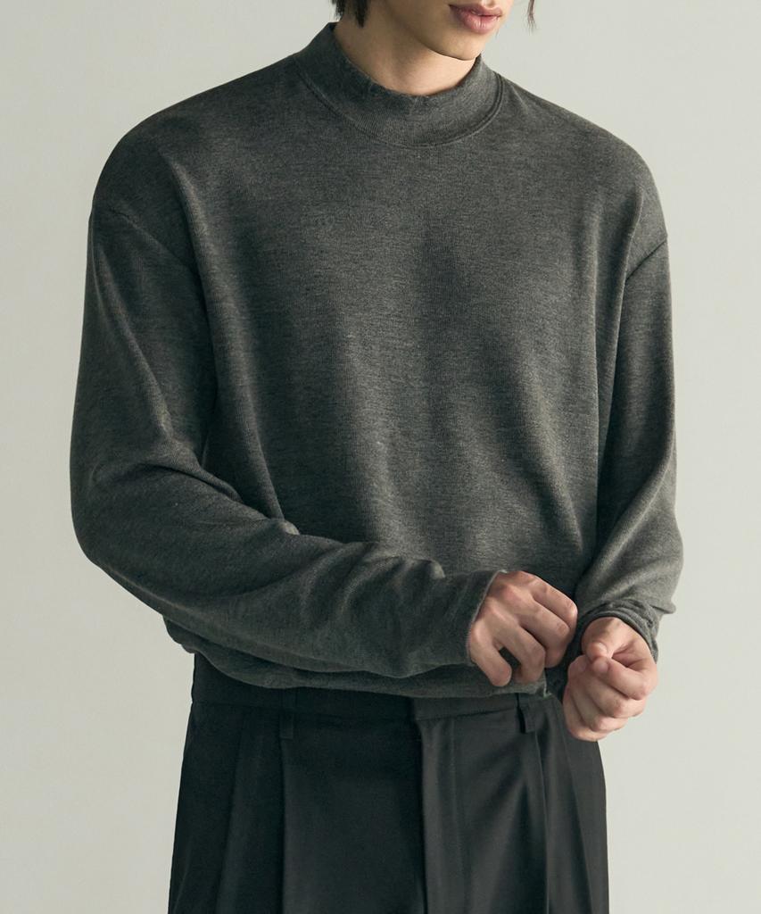 ROTEMBER Layered Mock Neck Knit T-Shirt [Gray]