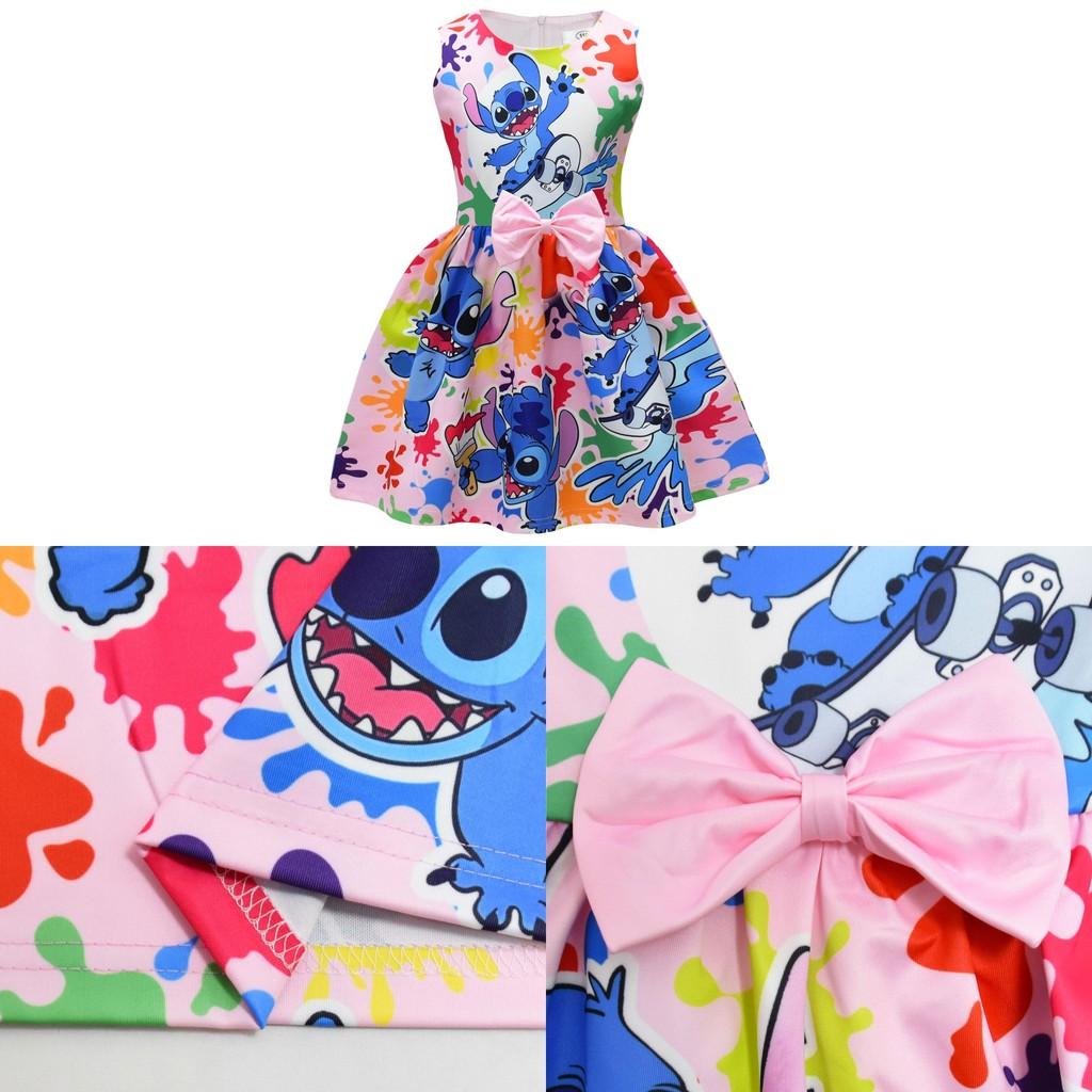 Vestido de Menina Lilo Stitch Com Laço de Borboleta Poliéster Algodão Para Primavera Outono Brincadeiras